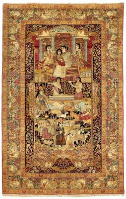 Appraisal: Fine pictorial Lavar Kerman rug central panel with multiple scenes