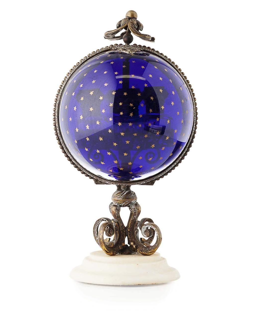 Appraisal: FRENCH COBALT GLASS PERFUME STAND TH CENTURY the hinged globular