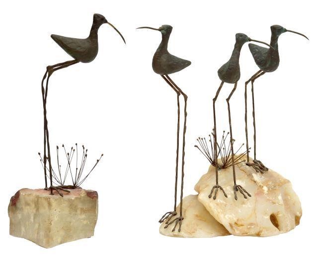 Appraisal: lot of Patinated mixed metal and stone sculptures Shore Birds