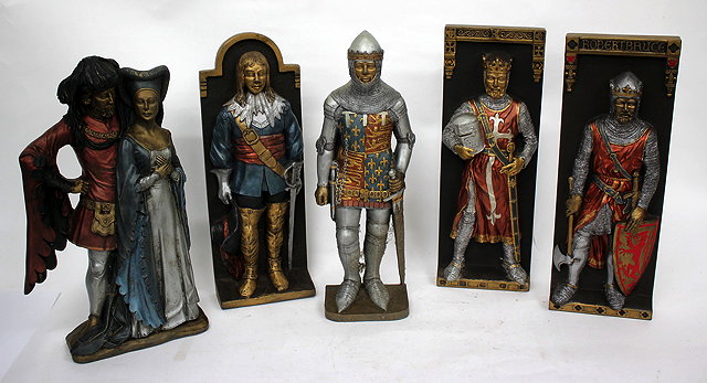 Appraisal: FIVE MARCUS DESIGN PAINTED PLASTER FIGURINES to include Richard the