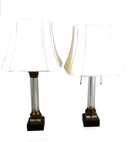 Appraisal: Pair th C two-light table lamps fluted columnar glass standards