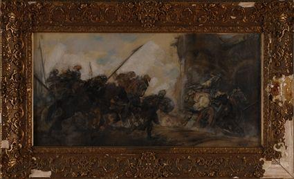 Appraisal: JOHANN HENDRICUS JURRES - BATTLE SCENE Mixed media on paper