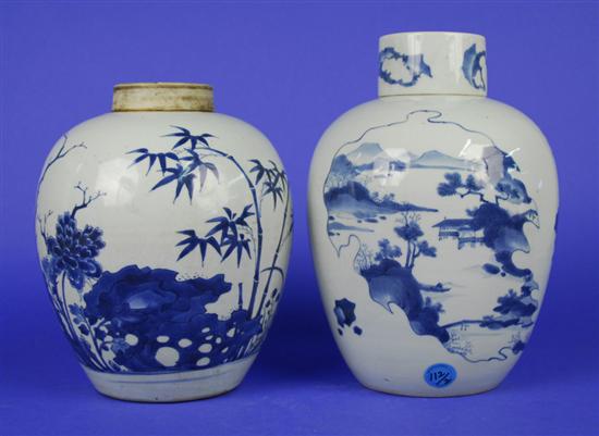 Appraisal: TWO CHINESE BLUE AND WHITE GINGER JARS Kangxi Period one