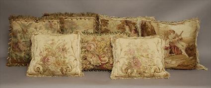 Appraisal: Seven Tapestry Pillows Largest x in