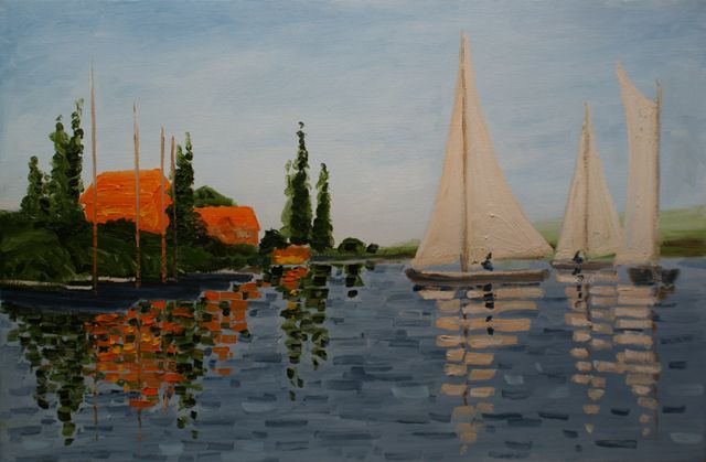 Appraisal: Twentieth Century School Sailboats oil on canvas signed 'Mackay' on