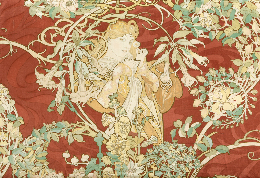 Appraisal: ALPHONSE MUCHA - FEMME LA MARGUERITE Satin panel Circa x