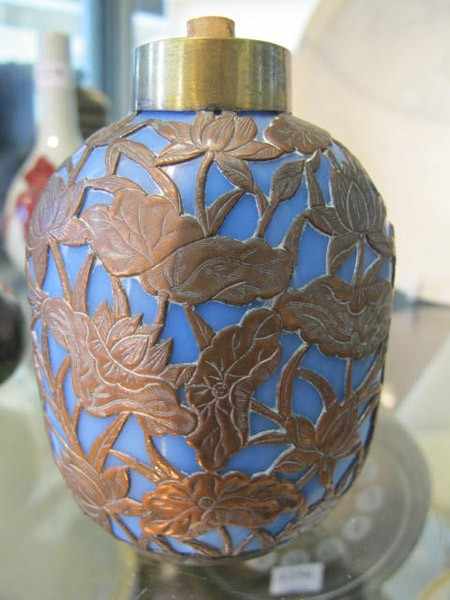 Appraisal: CHINESE COPPER AND GLASS PERFUME BOTTLE MISSING LID