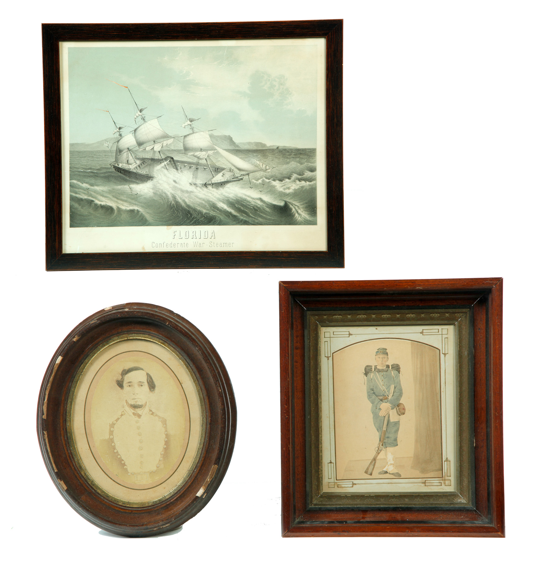 Appraisal: THREE FRAMED CIVIL WAR PIECES American rd quarter- th century