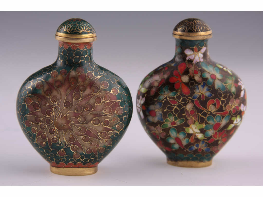 Appraisal: Two Cloisonne Snuff Bottles Mid-Century copper and enamel the first