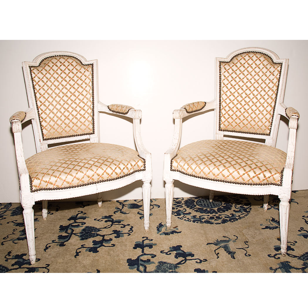 Appraisal: Pair of Louis XVI Style Painted Fauteuils en Cabriolet C