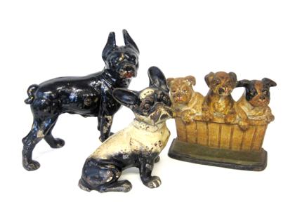 Appraisal: Three painted cast-iron Boston Terrier form doorstops m rosenstein lancaster