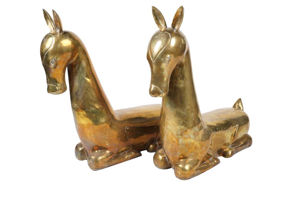 Appraisal: TWO MODERNIST BRASS STYLIZED HORSESunsigned Condition with slight oxidation marks