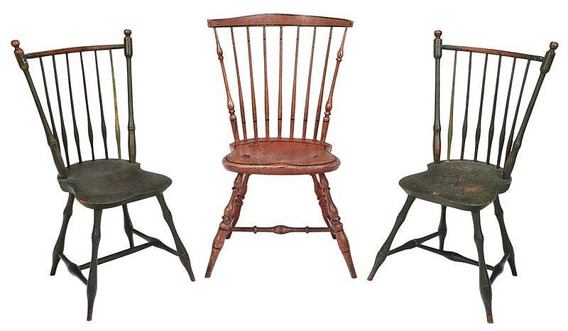 Appraisal: Three New England Paint Decorated Windsor Chairs attributed to Rhode