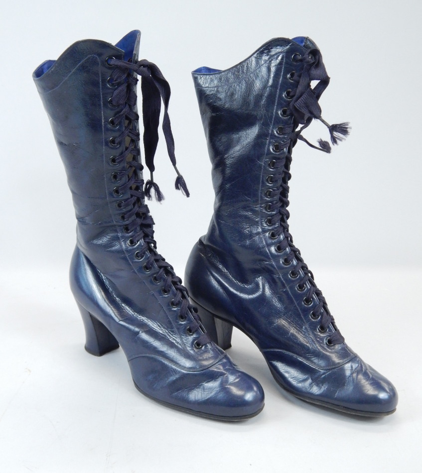 Appraisal: A pair of early thC blue leather ladies lace up