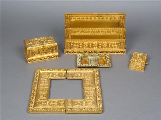 Appraisal: A Tiffany Studios Gilt Bronze Partial Desk Set Width of