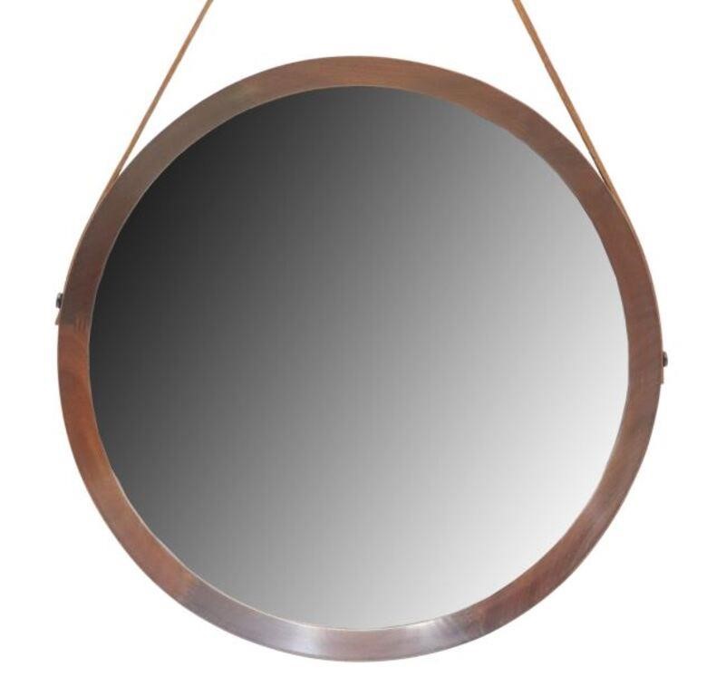 Appraisal: Mid-century modern round mirror c s teak frame flat mirror