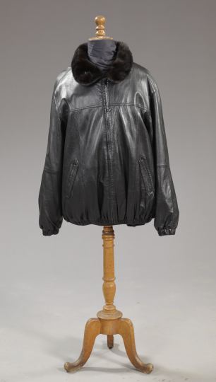 Appraisal: Elegant Mink-Collared Black Leather Gentleman's Jacket of the bomber type