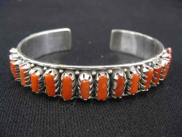 Appraisal: Coral Sterling Silver Cuff Bracelet stonesin Indian style cuff approximately