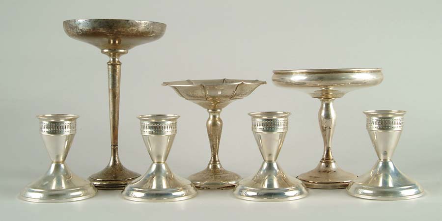 Appraisal: LOT OF SEVEN STERLING WEIGHTED TABLE ARTICLES Including a set