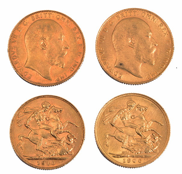 Appraisal: TWO EDWARD VII GOLD SOVEREIGNS dated and