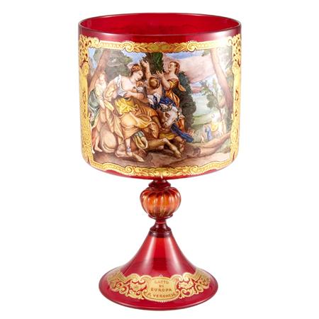 Appraisal: Venetian Gilt Cold Painted and Enameled Glass Chalice Estimate -