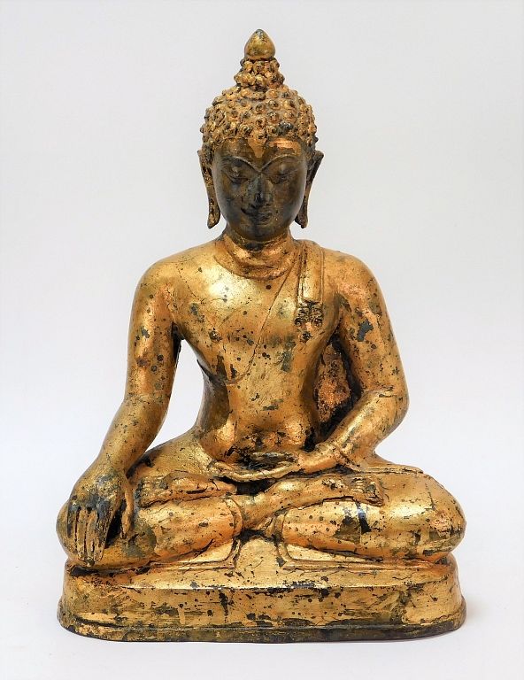 Appraisal: Antique Burmese Gilt Bronze Seated Buddha Figure Burma th- th