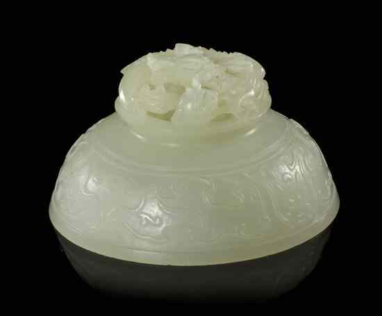 Appraisal: A Carved Jade Censer Cover of a pale celadon colored