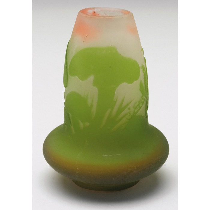 Appraisal: Galle vase miniature form cameo cut mushroom designs in green