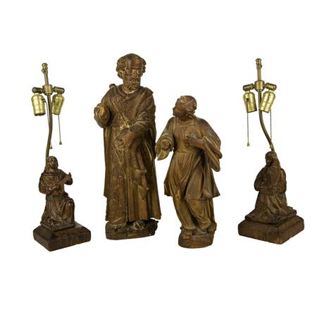 Appraisal: Group of Four Continental Baroque Walnut Figures Estimate -