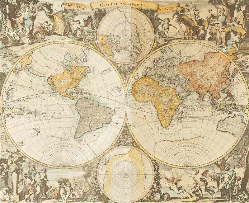 Appraisal: Gerard Valck Double-Hemisphere World Mapcopperplate engraving MAPPE MONDE GEO HYDROGRAPHIQUE