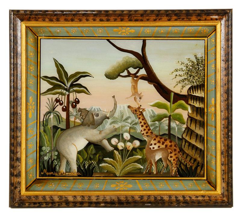 Appraisal: - Amalia La El phant et le Girafe Reverse Painting