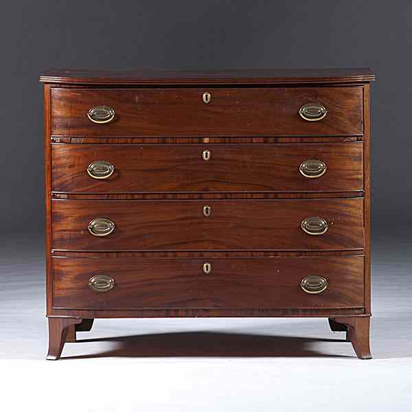 Appraisal: Hepplewhite-style Bowfront Chest of Drawers American a Hepplewhite-style bowfront chest