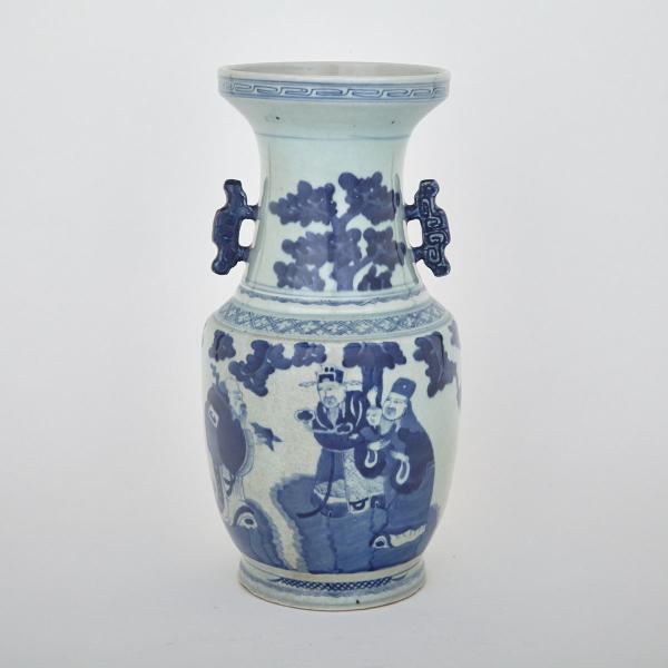 Appraisal: Blue and White Fu Lu Shou Vase Daoguang Mark The