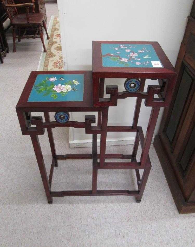 Appraisal: CLOISONNE AND ROSEWOOD STEP-TOP DISPLAY TABLE Chinese th century the