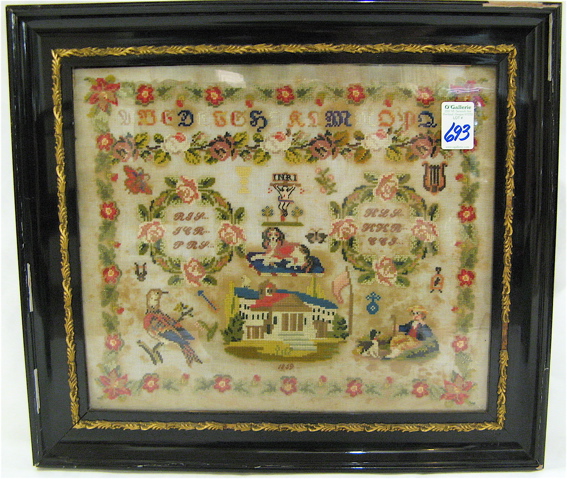 Appraisal: A VICTORIAN NEEDLE POINT CHILD'S SAMPLER dated various figures and