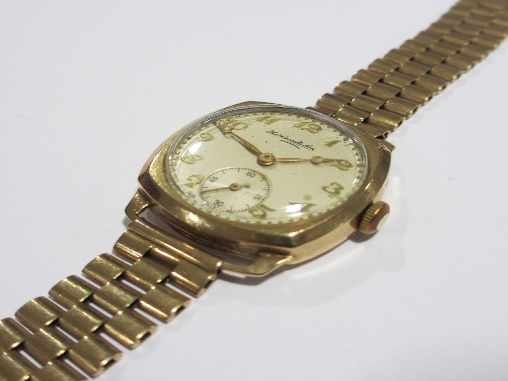 Appraisal: Gents 's ct gold cased wrist watch by Thomas Russell