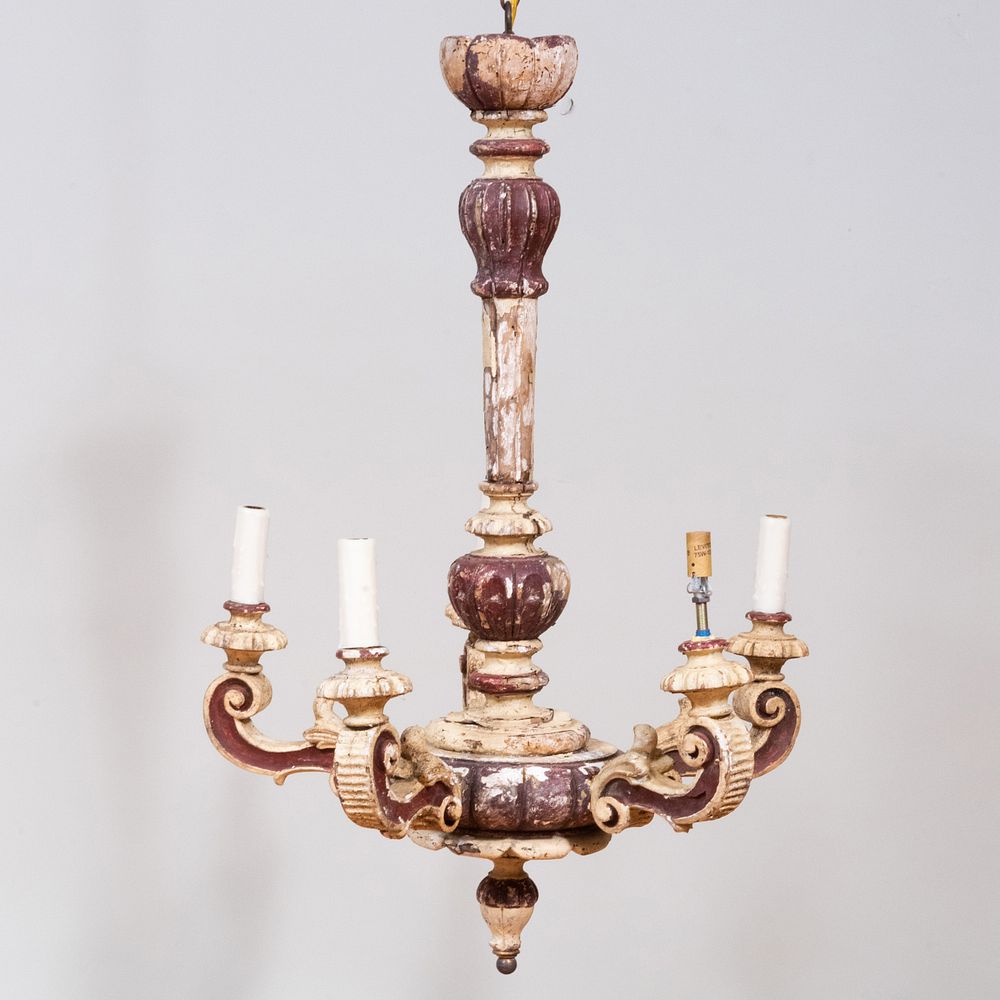 Appraisal: Italian Painted Wood Five-Light Chandelier x in diam Condition Weathered