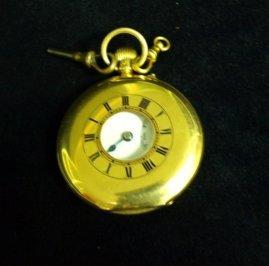 Appraisal: An ct gold half hunter pocket watch the face enamelled