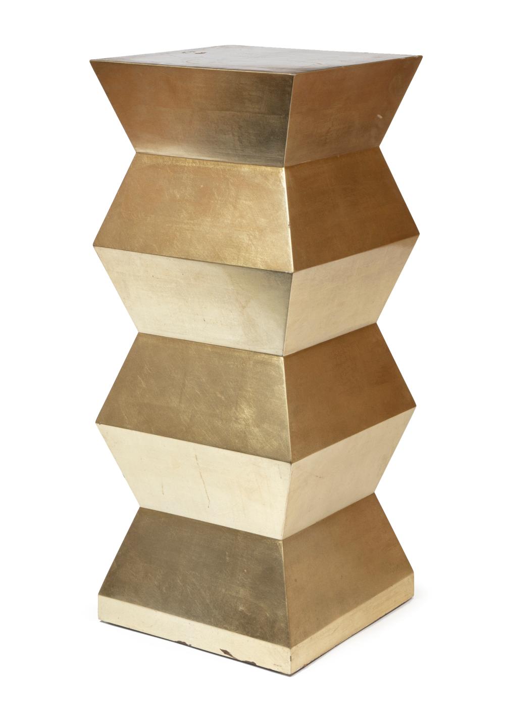 Appraisal: Modern Cubist-Form Pedestal faux gilt surface h in w in