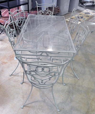 Appraisal: Painted Wrought Iron Table With Six Chairs Two are armchairs