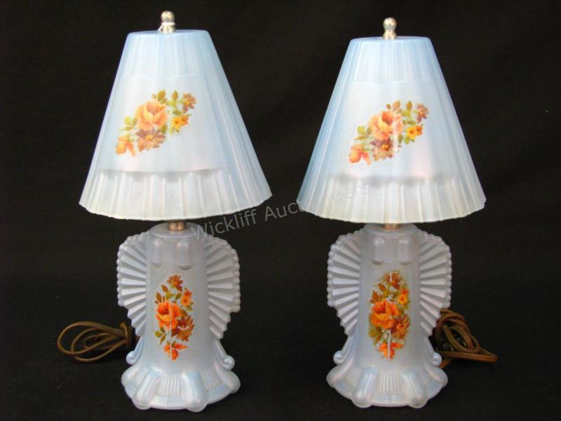 Appraisal: Pair of Depression Glass Dresser Lamps blue depression glass with