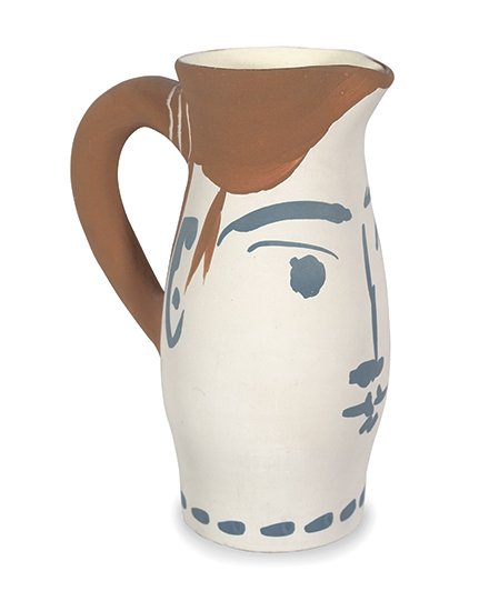 Appraisal: PABLO PICASSO Face Tankard Terre de fa ence pitcher painted