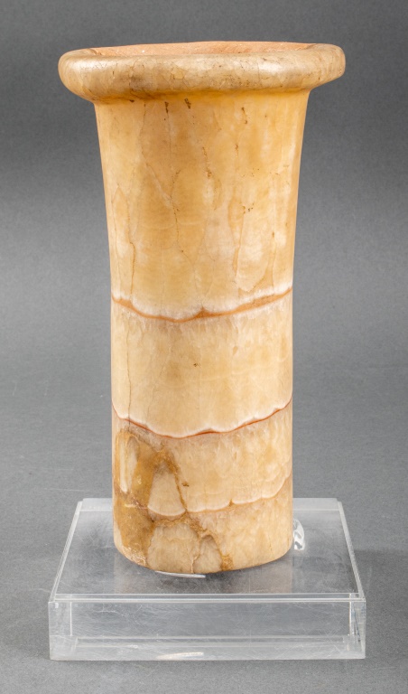 Appraisal: ANCIENT EGYPTIAN CARVED ALABASTER STONE ALABASTRON Ancient Egyptian carved alabaster