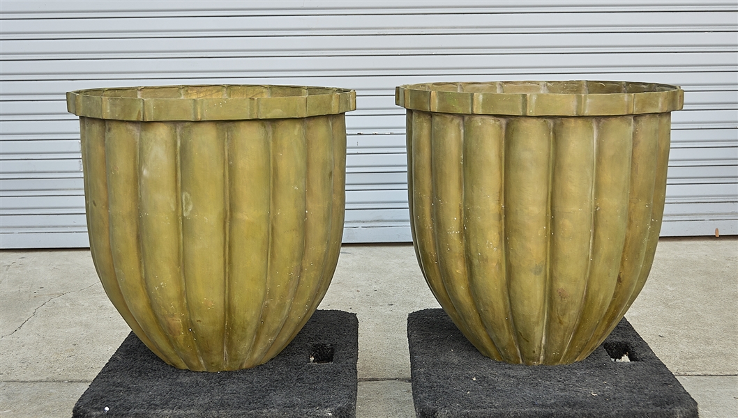 Appraisal: Pair of Chinese bronze jardinieres fluted design x each approx