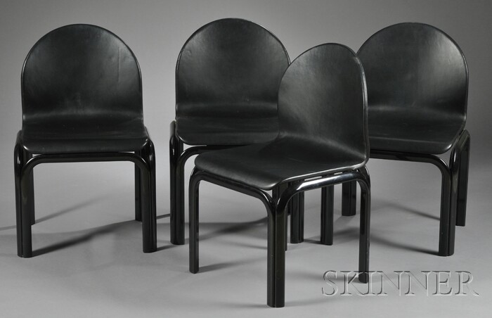 Appraisal: Four Gae Aulenti Side Chairs Aluminum plywood leather Knoll International