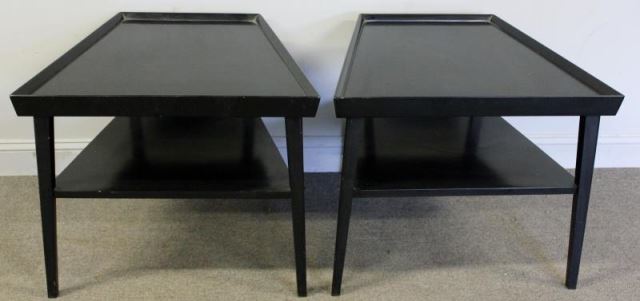 Appraisal: Midcentury Pair of Parzinger Style End Tables Black lacquered and