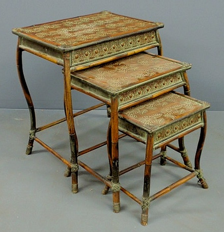 Appraisal: Set of three bamboo nesting tables Largest h top x