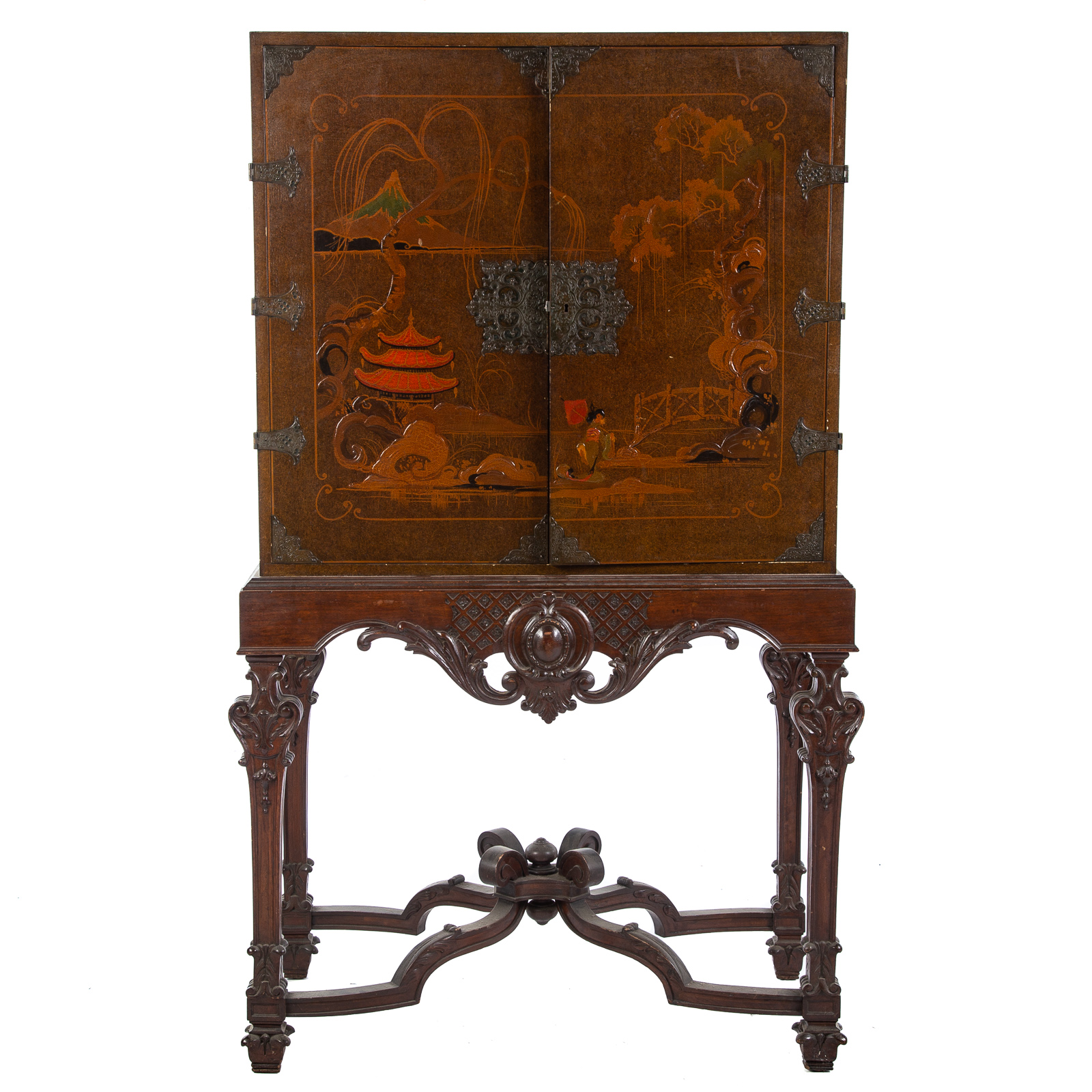 Appraisal: CHARLES X CHINOISERIE CABINET ON STAND Single piece two door