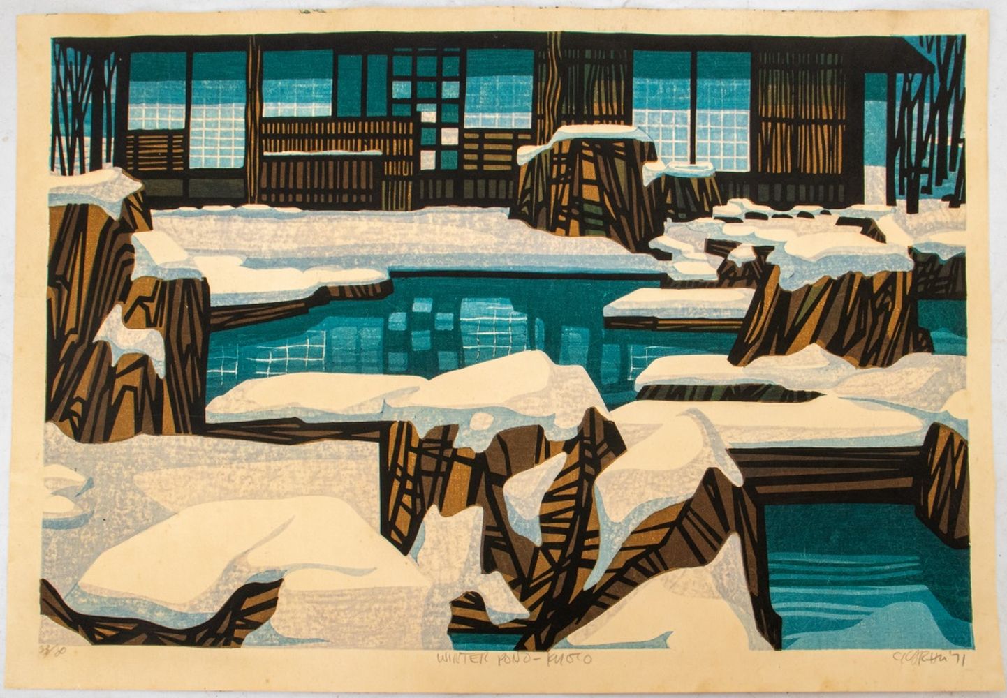 Appraisal: CLINTON KARHU WINTER POND KYOTO COLOR WOODCUT Clifton Karhu American