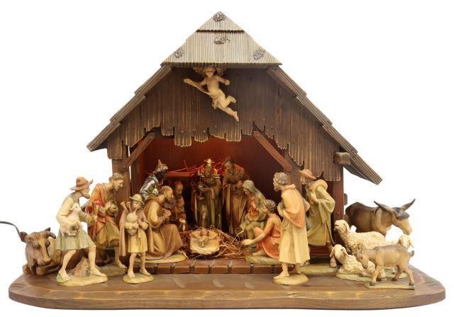 Appraisal: lot of Large Italian Anri carved wood creche nativity scene